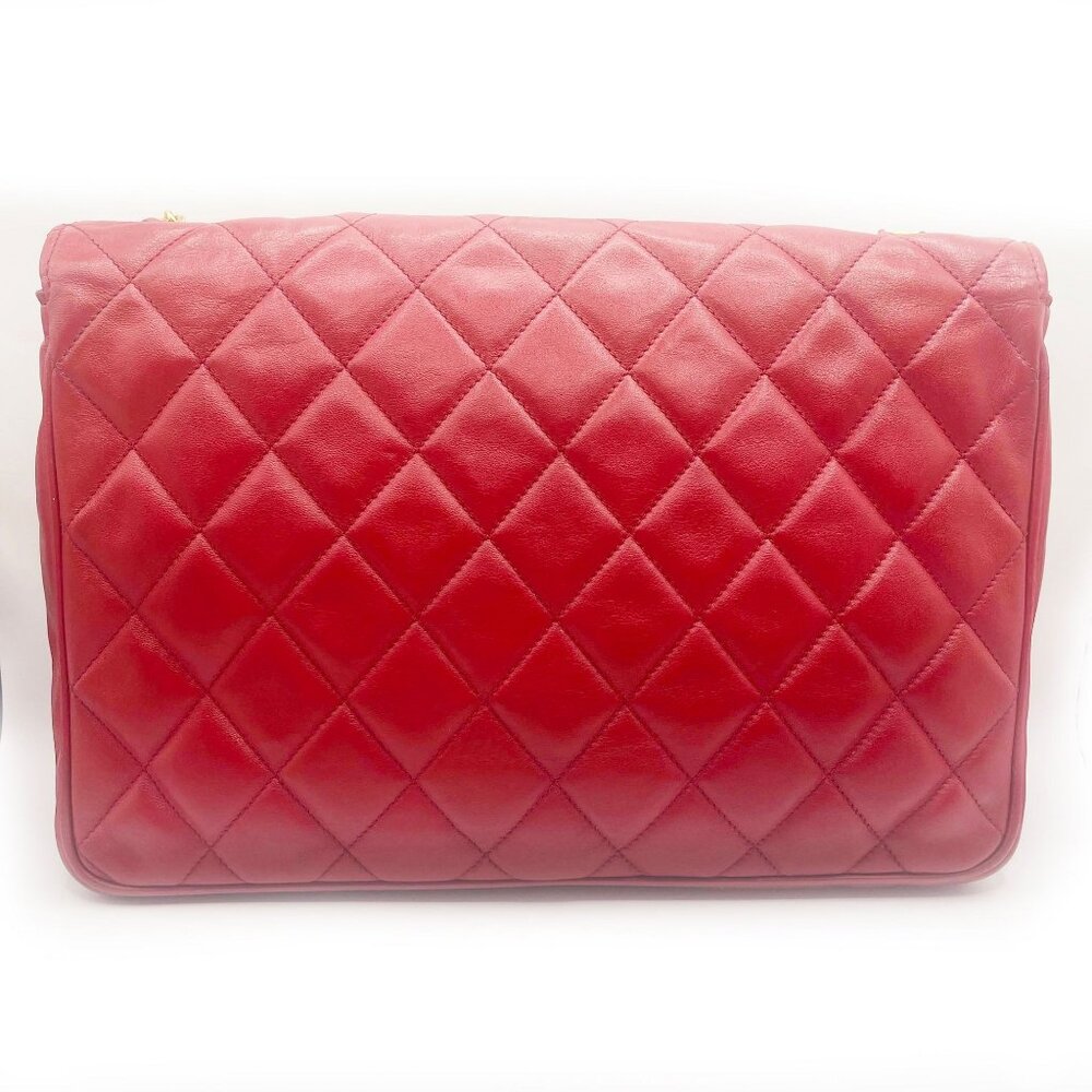 CHANEL CC 24K Vintage Jumbo Envelope Flap Bag Lambskin Timeless Red Purse Chain - Picture 4 of 16
